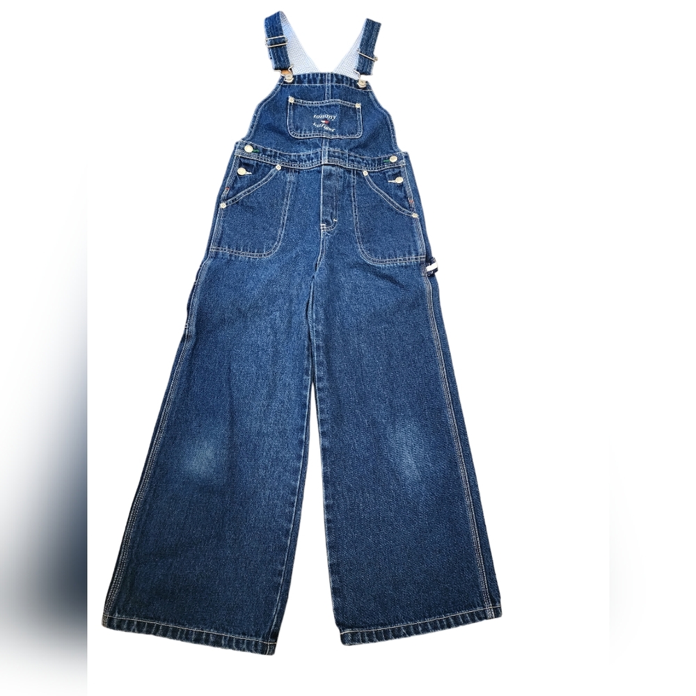 Tommy Hilfiger Denim Overalls Kids Wide Leg Pockets Flag Spell Out VTG Y2K Small - Picture 4 of 8